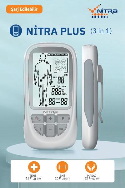 NitraPlus Şarj Edilebilir Bataryalı 2 Kanallı Dijital Portatif Tens Ems Masaj Cihazı Fizik Tedavi Tens Cihazı 73 Programlı
